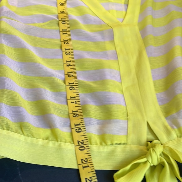 Bebe Neon Yellow & cream, V neck, tie waist band, Sheer, small - Picture 7 of 9